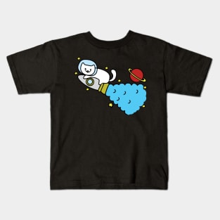 Cat Space Traveler on a Rocket in Space Kids T-Shirt